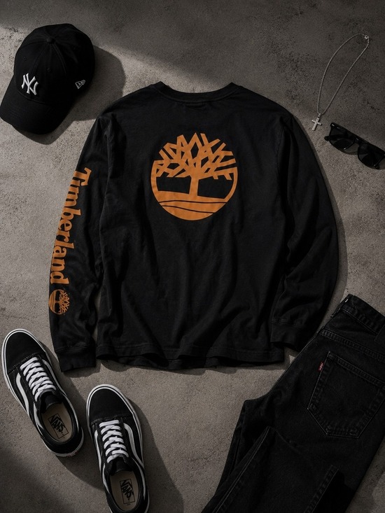 Timberland Other - Timberland Black Long Sleeve Cotton Tee Orange Graphic Logo
